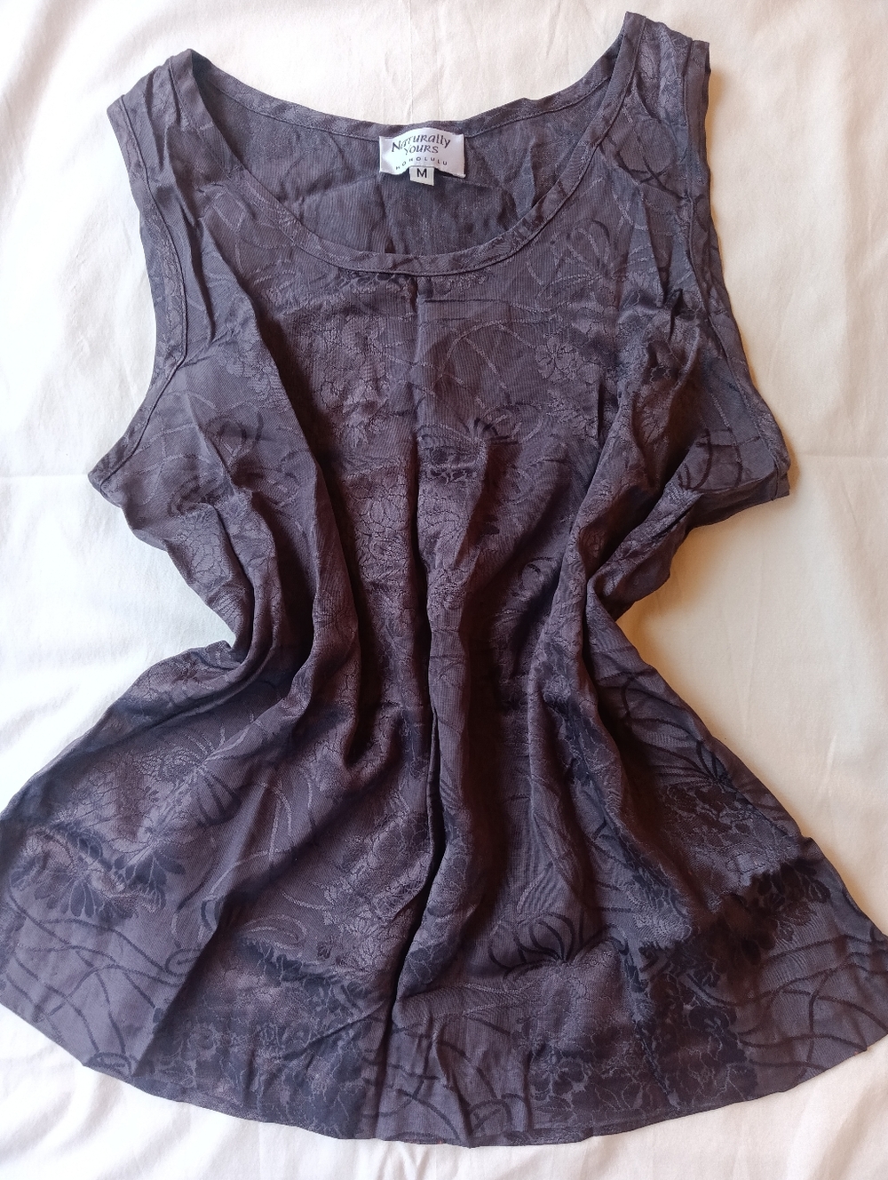 Vintage Made in Hawaii Jacquard Tank Top Plum Purple Floral Side Slit
